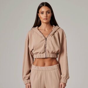 TALENTLESS Tan Cropped Hoodie